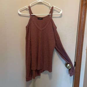 Waffle knit cold shoulder shirt